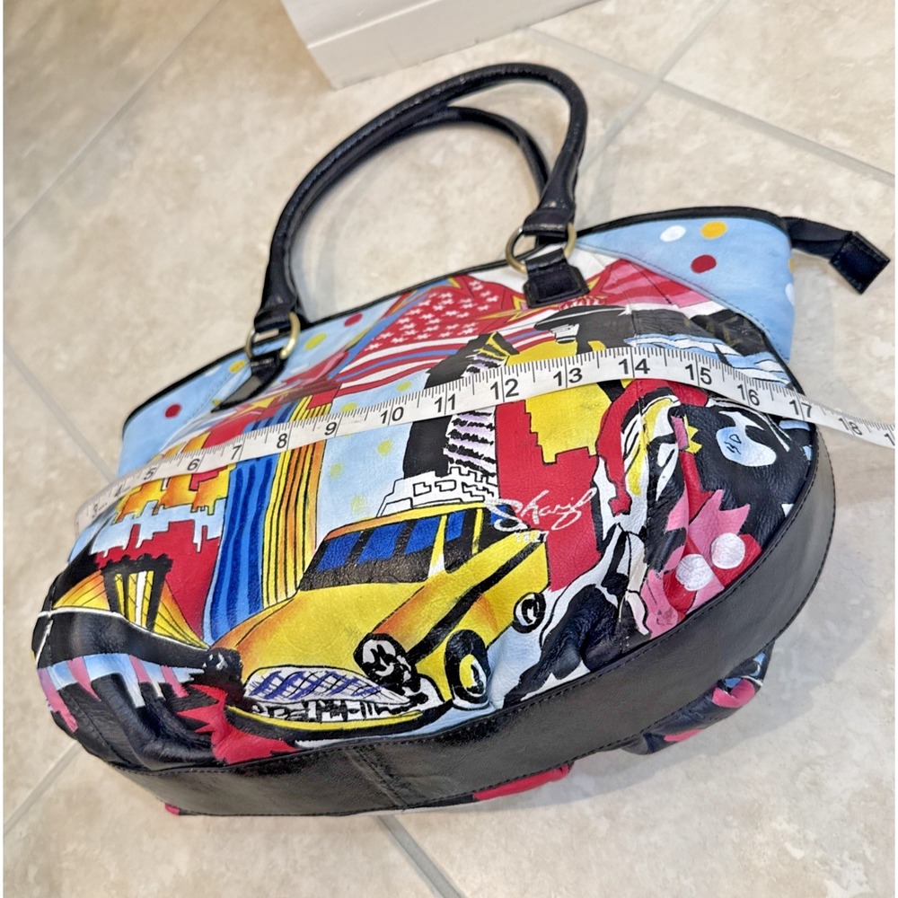 Sharif Artistic Expressions Hand Painted Genuine Leather Handbag Purse NYC Scape - Picture 8 of 12